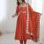 Orange embroidered anarkali suit set with dupatta & pant