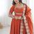Orange embroidered anarkali suit set with dupatta & pant