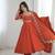 Orange embroidered anarkali suit set with dupatta & pant