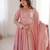 Pink embroidered anarkali suit set with dupatta & pant