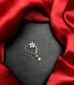 floral nath nose pin pink cz silver finish indian bridal jewelry