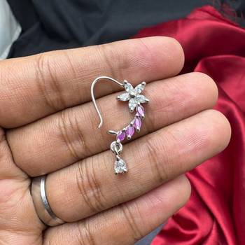 floral nath nose pin pink cz silver finish indian bridal jewelry 2