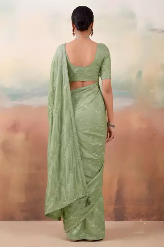 Green solid poly chiffon ethnic saree