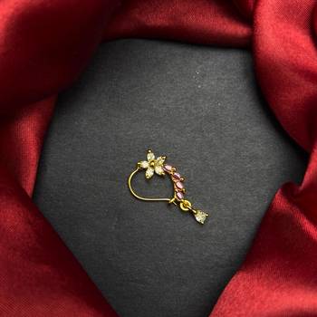 floral nath nose pin pink cz gold finish indian bridal jewelry 1