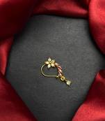 floral nath nose pin pink cz gold finish indian bridal jewelry