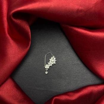 floral nath nose pin cz stone silver finish indian bridal jewelry 1