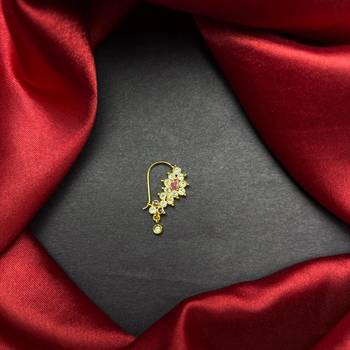 floral nath nose pin cz stone gold finish indian bridal jewelry 1