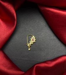 floral nath nose pin cz stone gold finish indian bridal jewelry
