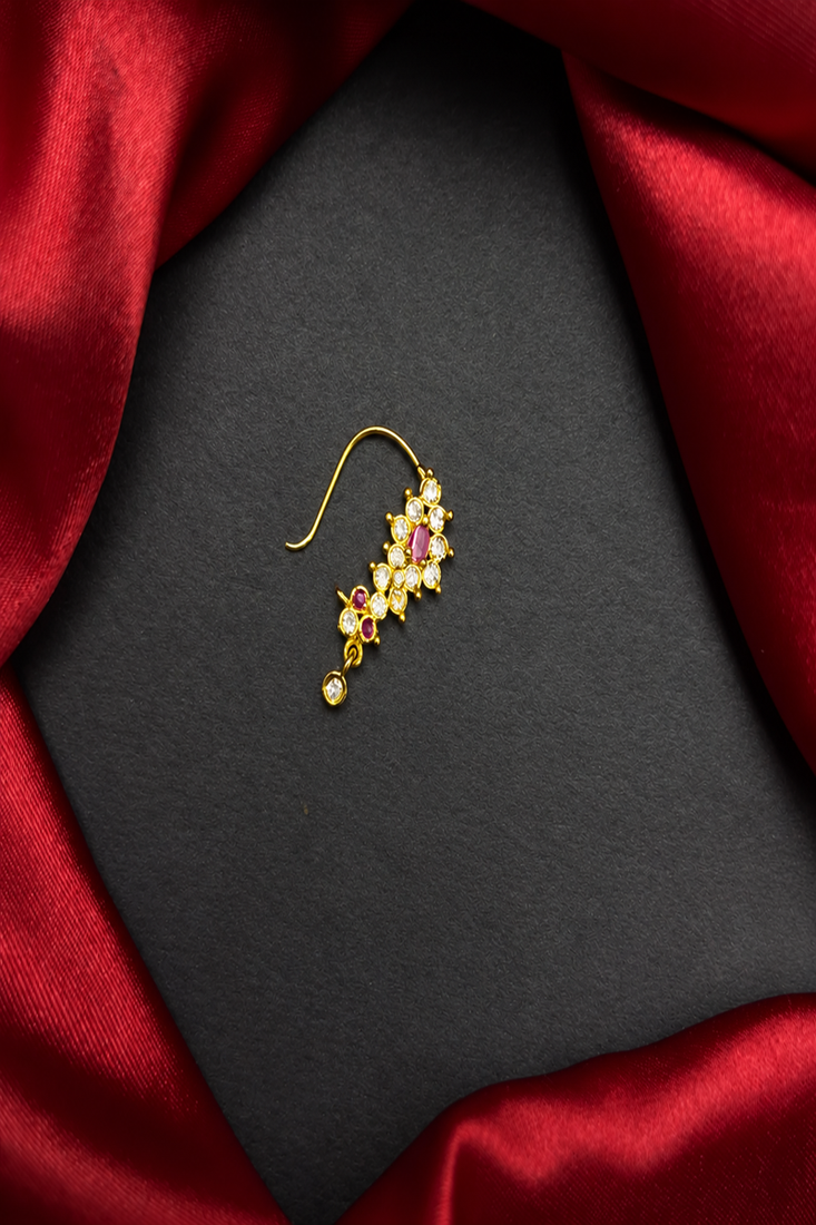 floral nath nose pin cz stone gold finish indian bridal jewelry