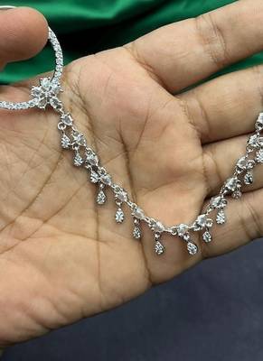 silver look piercing bridal nath with chain  cz stone indian nose ring 2