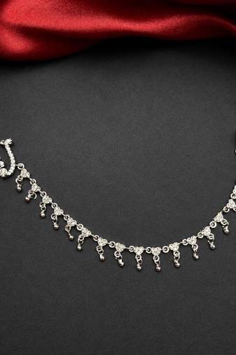 silver bridal nath with cz ear chain traditional indian nose ring bollywood wedding jewelry