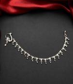 silver bridal nath with cz ear chain traditional indian nose ring bollywood wedding jewelry