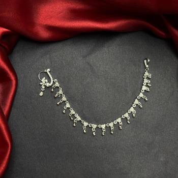 silver bridal nath with cz ear chain traditional indian nose ring bollywood wedding jewelry 3