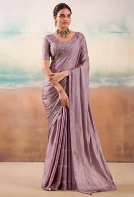 Lavender solid poly chiffon ethnic saree 1
