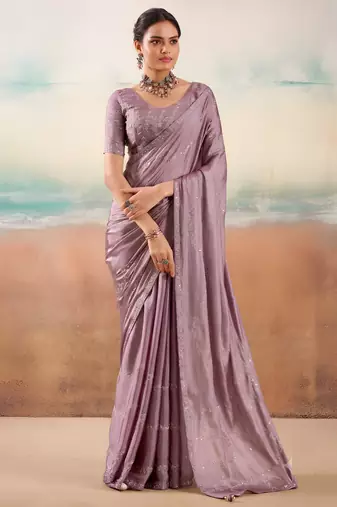 Lavender solid poly chiffon ethnic saree