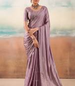 Lavender solid poly chiffon ethnic saree