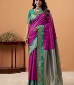 magenta soft satin with rich woven border festive & wedding wear saree
