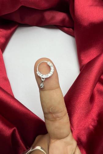 silver cz diamond nose ring: indian bridal nath clip on nose hoop