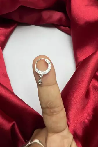 silver cz diamond nose ring: indian bridal nath clip on nose hoop