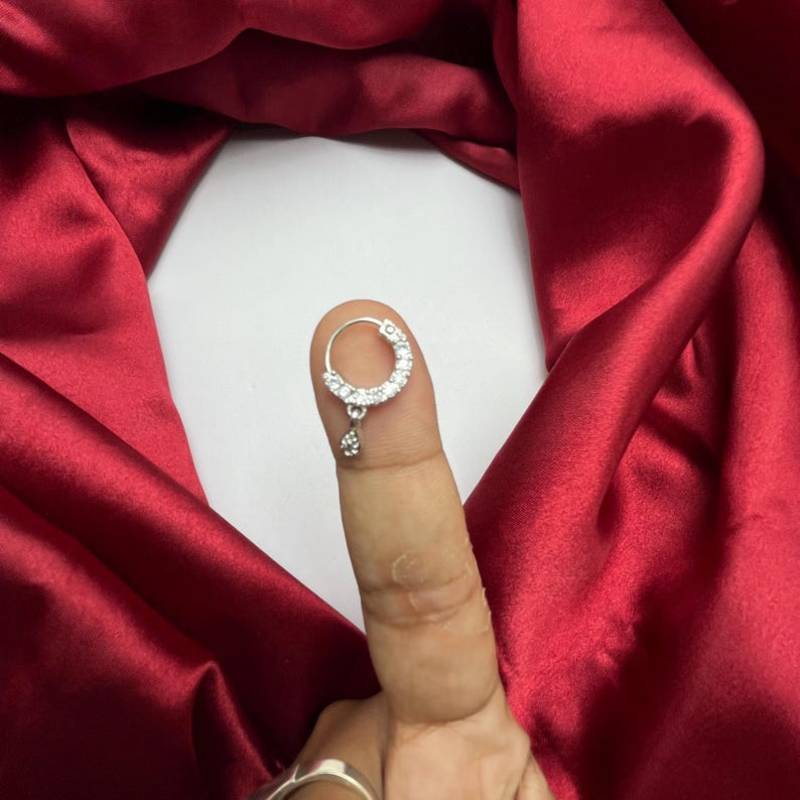 silver cz diamond nose ring: indian bridal nath clip on nose hoop