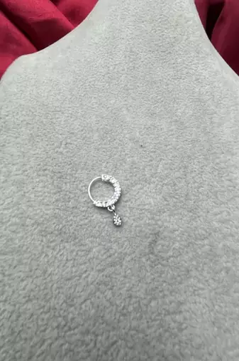 silver cz diamond nose ring: indian bridal nath clip on nose hoop