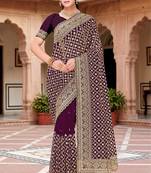 Designer purple zari embroidery zarkan work georgette saree
