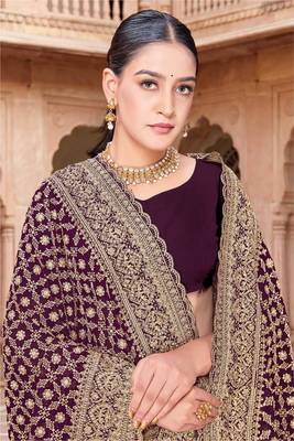 Designer purple zari embroidery zarkan work georgette saree 2