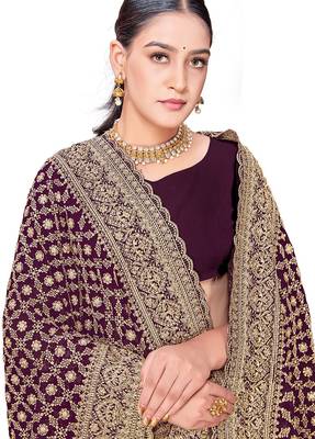 Designer purple zari embroidery zarkan work georgette saree 4
