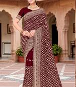 Designer maroon zari embroidery zarkan work georgette saree