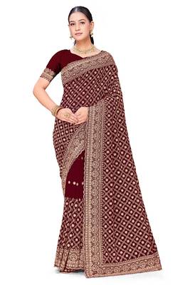 Designer maroon zari embroidery zarkan work georgette saree 3