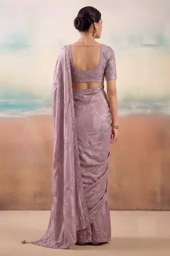 Lavender solid poly chiffon ethnic saree