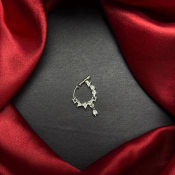 minimalist cz nath nose pin  silver hoop bridal jewelry 1