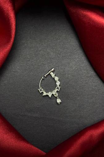 minimalist cz nath nose pin  silver hoop bridal jewelry