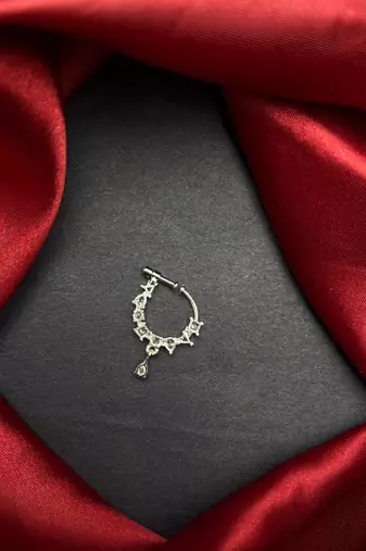 minimalist cz nath nose pin  silver hoop bridal jewelry