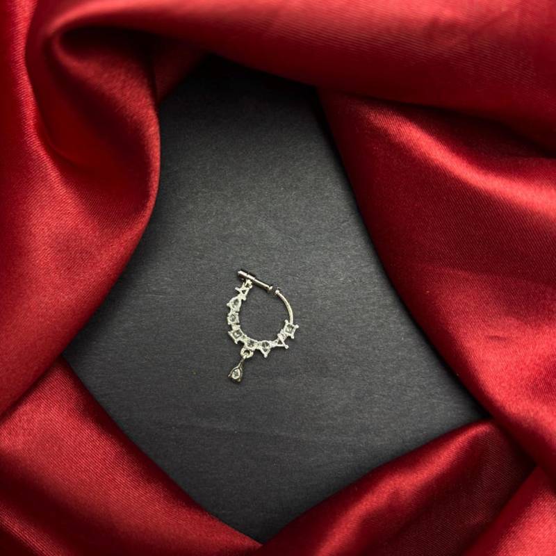minimalist cz nath nose pin  silver hoop bridal jewelry