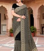 Designer black zari embroidery zarkan work georgette saree