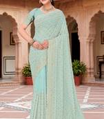 Designer sea green zari embroidery zarkan work georgette saree