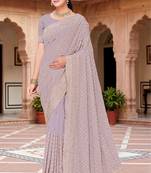 Designer lavender zari embroidery zarkan work georgette saree
