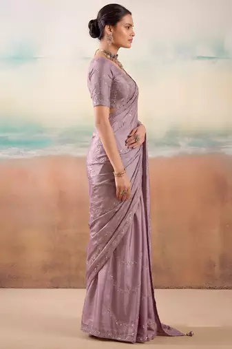 Lavender solid poly chiffon ethnic saree
