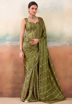 Mehndi solid poly chiffon ethnic saree 1