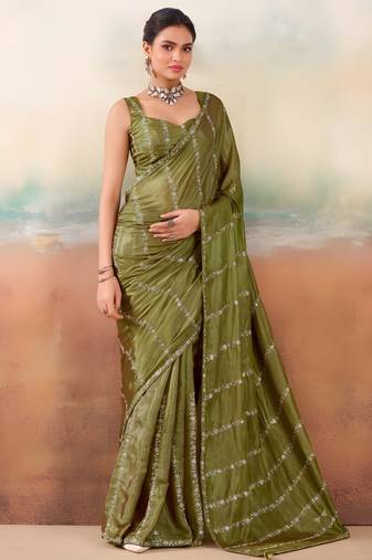 Mehndi solid poly chiffon ethnic saree