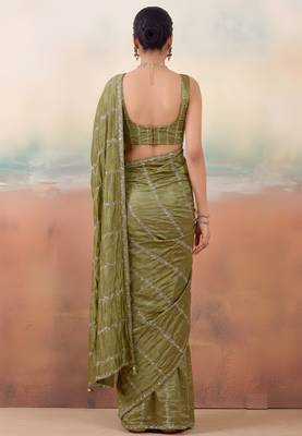 Mehndi solid poly chiffon ethnic saree 2