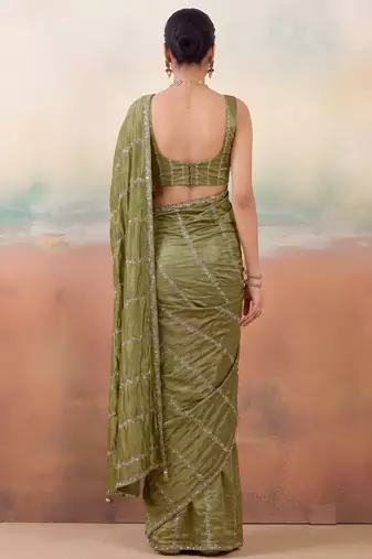 Mehndi solid poly chiffon ethnic saree