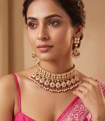 Gold plated pink kundan stones choker necklace set