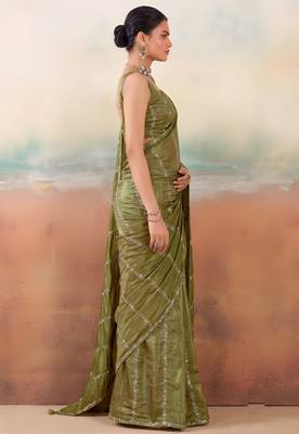 Mehndi solid poly chiffon ethnic saree 3