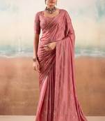 Peach solid poly chiffon ethnic saree