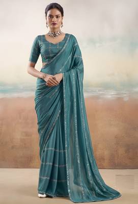 Rama solid poly chiffon ethnic saree 1