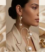 Gold plated serpentine pearl climber earrings