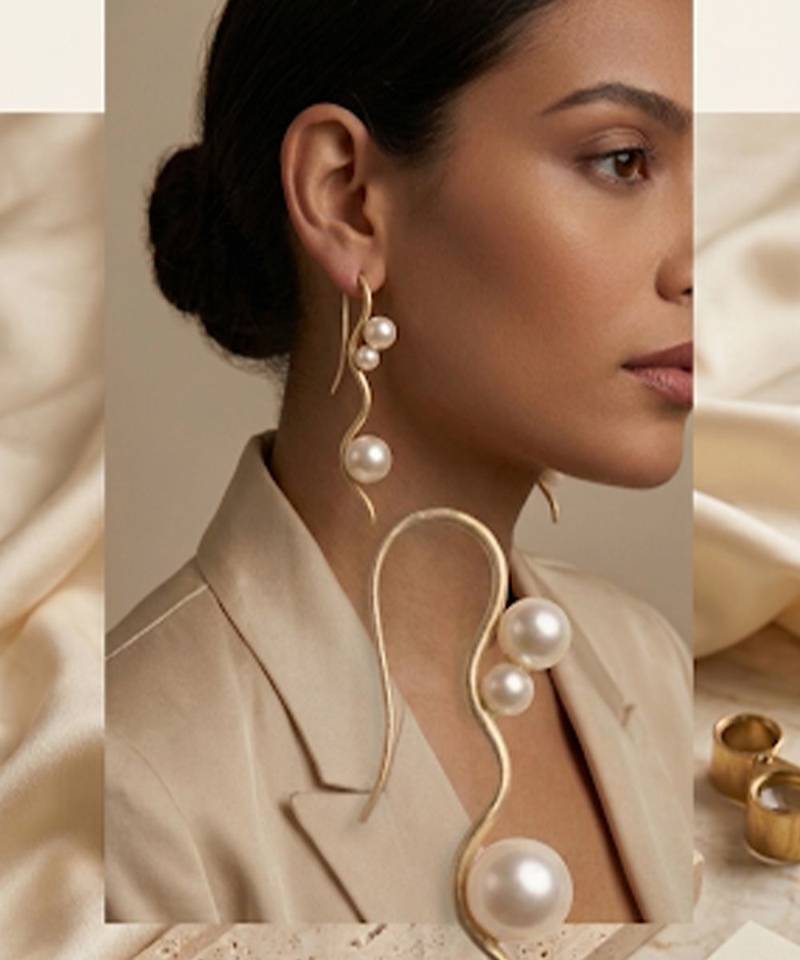 Gold plated serpentine pearl climber earrings