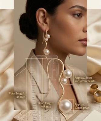 Gold plated serpentine pearl climber earrings 2